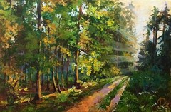 Original Painting Sunlight in the forest 20×30 cm. Morning Light, Impressionism.