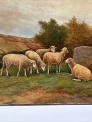 Antique Painting 1920’s Landscape Sheep Nature Signed Listed Famous Oil Canvas