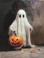 new hand made Painting on 12″*15″canvas GHOST WITH A PUMPKIN by Wendy