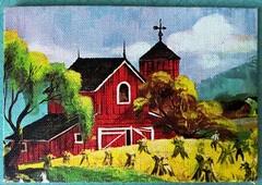 Vintage Farm Scene | Red Barn & Harvest Field 5×7