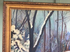 Large Jeanne Ellis Hoffman Pennsylvania Oil Painting Winter Landscape 1947