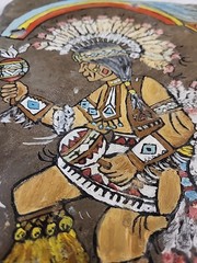 Vintage Carole Sandrock Oil on Slate Rattle Dancer Sioux Tribe 12″ x 10″