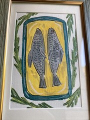 Sardines Fish original 4/6,painting On Paper,framed