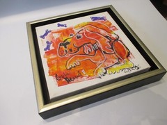 Red dog original acrylic picture/canvas drawing orig sign ZM 20x20cm