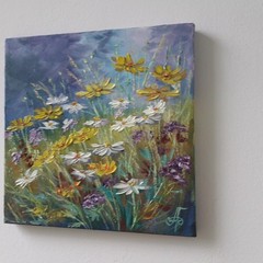 Golden Wildflower Meadow Original Oil Painting Floral Landscape Nature Wall Arts