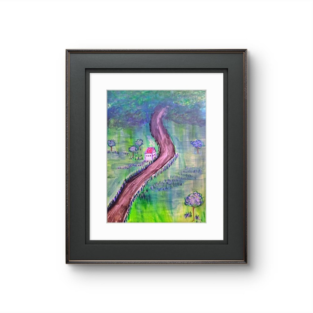 Winding Road to Home Original Acrylic Painting Whimsical Folk Landscape