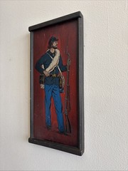 Vintage Union Soldier of the Civil War Painting on Wood 19”x9” Art Wall Hanging