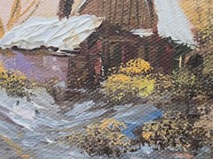 Winter Skating Tranquil Scene Pallet Knife Oil Painting by Thomas Grilli Framed