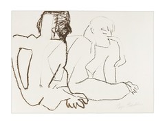 1960s Faye Franklin Painting Charcoal Conte Woman Vintage Mid Century Drawing