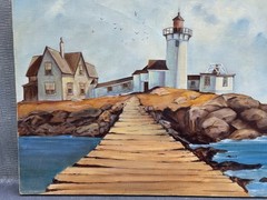 EASTERN POINT LIGHTHOUSE ORIGINAL OIL PAINTING GLOUCESTER MASSACHUSETTS MA 01930