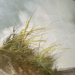 Vintage „Beach Seascape Dunes Seagulls “Oil Painting Signed Framed 21”x17”
