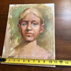 Outsider Art Portraiture Blond Blue Eyes Signed iGraeley Original 14 x 11