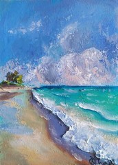 Original Acrylic Painting on Panel Handmade Art With a Seascape and Waves