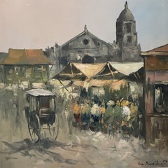 Orig1970CESAR BUENAVENTURA OIL PAINTING 37″FILIPINO IMPRESSIONISM STREET SCENE