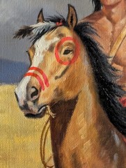 Bill Edwards Western Painting „The Prize“ of Horse Indian Gun Mountain Landscape