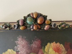 Large Old Italian Antique Barbola Floral Roses Bouquet Bowl Vintage Oil Painting