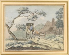 Watercolour Dutch School around 1800 „Coachman in front of Farmhouse“ 24.5 x 18.5 cm