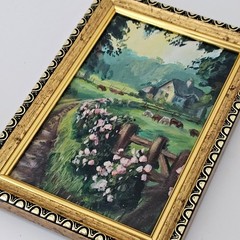 Original Oil Painting Country Cottage Landscape 4×6 Framed Farmhouse Art