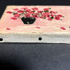 Minature Impasto Oil Painting Roses in Vase Signed 4.25″ x 3.25″ Unframed Canvas