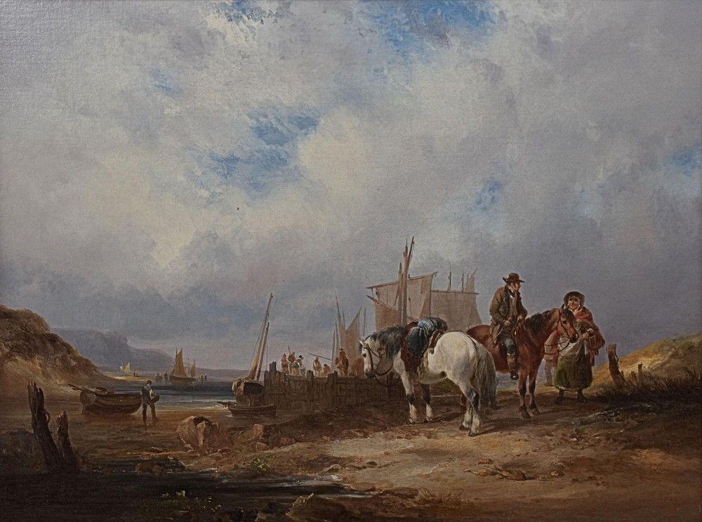 Fisherfolk Unloading Catch on the Beach Oil Painting William Shayer Snr c1830/40