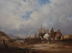 Fisherfolk Unloading Catch on the Beach Oil Painting William Shayer Snr c1830/40