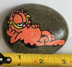 Garfield Hand Painted Funny cat Rock Painting Art Gift birthday holiday stone