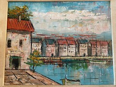 Oil Painting on Canvas – Mediterranean Port Scene With Wood Frame