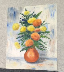 Original Art Canvas Board Flowers Vase Acrylic Beautiful Autumn Fall Bouquet