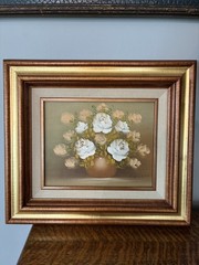 Vintage Oil Painting Signed R. Nelson Floral Still Life Mexico 16×14 Very Good