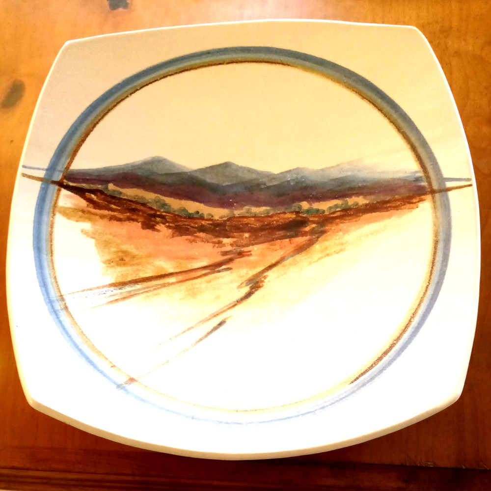 Signed Boldinger Ceramic Wall Hanging 17 x 17 1/2 inch Blue’s and Brown’s