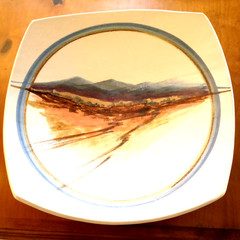 Signed Boldinger Ceramic Wall Hanging 17 x 17 1/2 inch Blue’s and Brown’s
