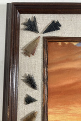 Vintage Original Oil Painting Native American Horse REAL OLD ARROWHEADS Signed