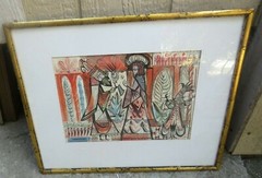OUTSTANDING ABSTRACT FRAMED GOUACHE / WATERCOLOR PAINTING WITH ROYAL THEME
