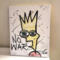 Bart Simpson No War! Sharpie on Canvas Original Naive Grungy Outsider Art Unique