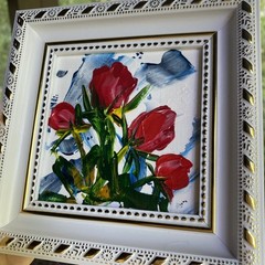 Red Rose,abstract Flower,Original Acrylic Painting On Canvas Panel,4/4 Framed