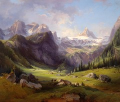 Dream-art Oil painting wild animal in landscape & morning mountains hand painted