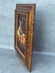 K HANLO HOLLAND SIGNED OIL PAINTING STILL LIFE SILVER VASE WITH ASSORTED FRUITS