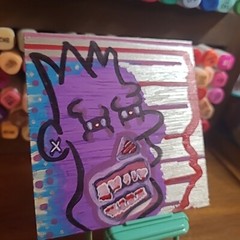 Original Painting Graffiti Bart Cartoon Purple Silver Simpsons Skull Faced Throw