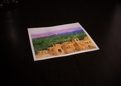 Old Town Original Watercolor Painting 4×5 Hand Painted Cityscape Desert Oasis