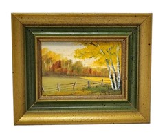VTG Miniature Framed Original Oil Painting Country Landscape Farm Field Tree 6×4