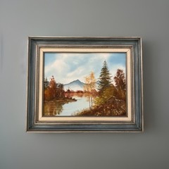 Vntg Oil Painting Landscape Lake Forest Canvas Signed Framed 24” X 20” Original