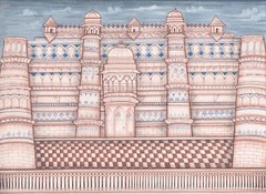 Miniature Painting Of Royal Mughal Palace On Paper Finest Art 13×10 Inches