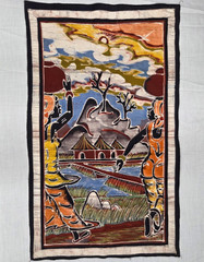 Vintage African Batik Wall Hanging (Hand-Painted Fabric Art)