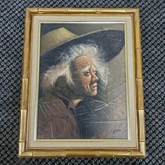 Oriental china japan Leaf Straw Hat Hand Painted Original Oil Painting by Gris