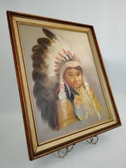 Lil Chief Oil on Canvas Signed L Williams Native American Boy 23×19 Original MCM