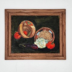 Vtg Southwest Still Life Oil Painting Indian Baskets Vegetables Framed Folk Art
