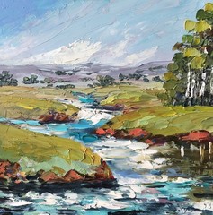 Original Oil Painting Oregon Landscape Impasto Artwork on Panel 10x10in