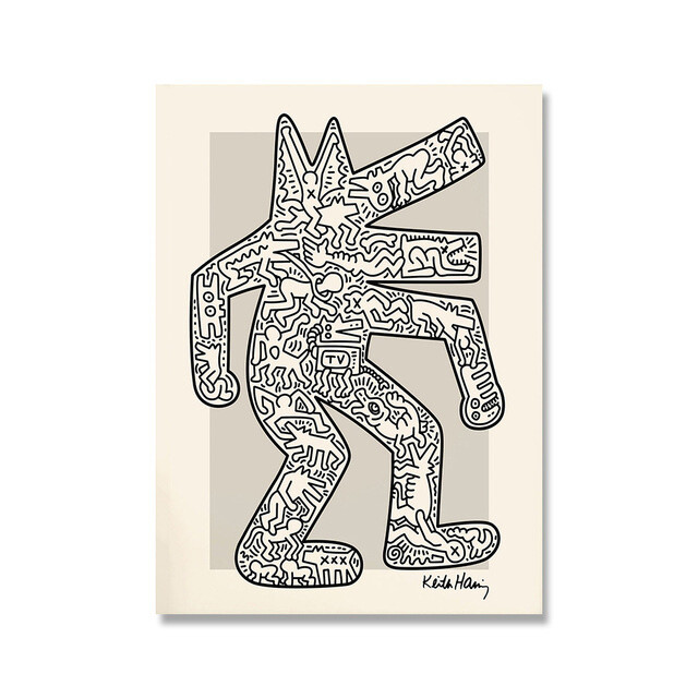 Keith Haring Style Art Painting Canvas Minimalist Abstract Wall Art 15.75″x23.5″