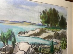 Frederick Childs (1908 – 1978) „Coastal Landscape“ Pastel Painting-Signed/Framed