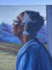 AFRICAN AMERICAN PORTRAIT LARGE BLACK WOMAN FEMALE WINDOW LANDSCAPE TROY JOHNSON